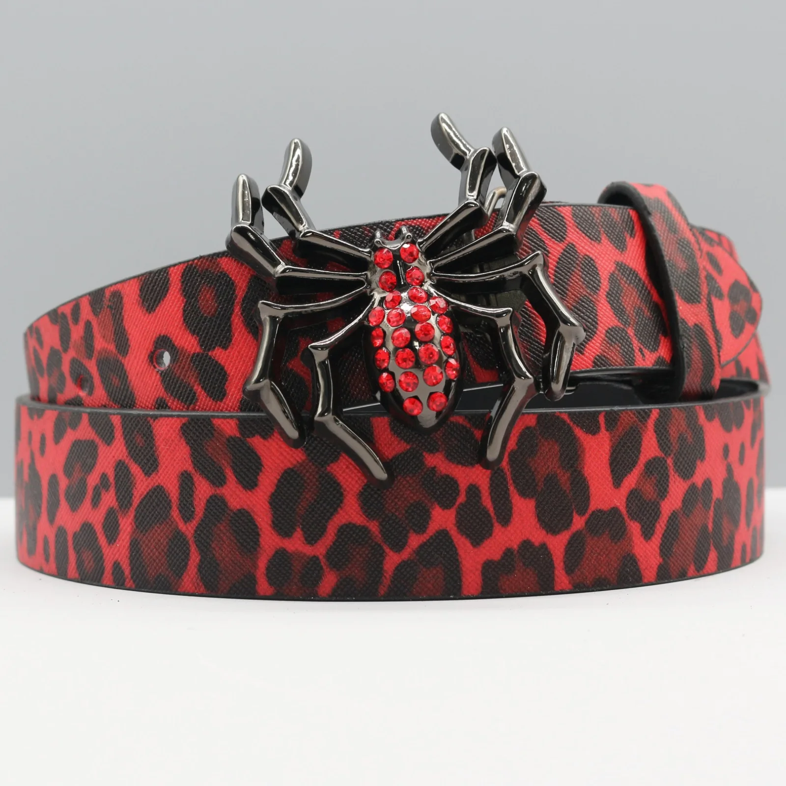 Pasek Leopard Spider: Męski i damski pasek z dżetami, wzór panterki, punkowy hip-hopowy wielofunkcyjny pasek dekoracyjny