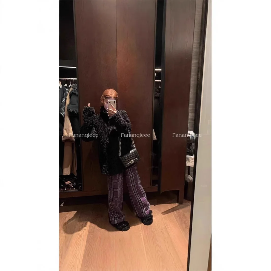 معطف فرو صناعي سترات نسائية بياقة واقفة ملابس خارجية سميكة ودافئة عتيقة معطف نسائي للخريف والشتاء منفوش أشعث ملابس خروج