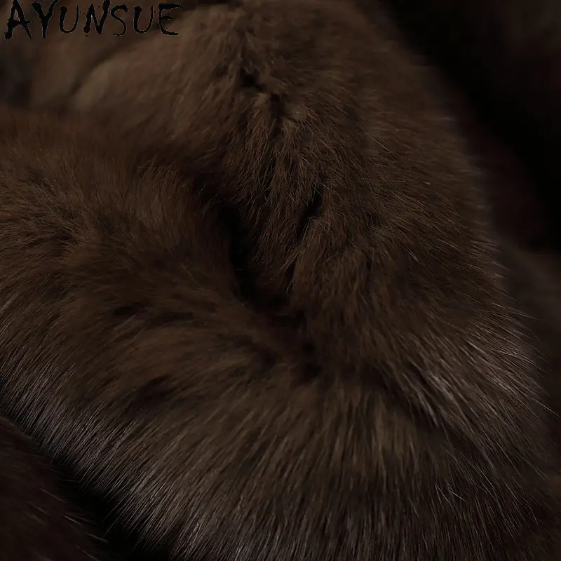 معطف فرو المنك الحقيقي الكامل من AYUNSUE للنساء، معاطف فرو شتوية للنساء، سترة قصيرة أنيقة، ملابس خارجية نسائية، ملابس نسائية