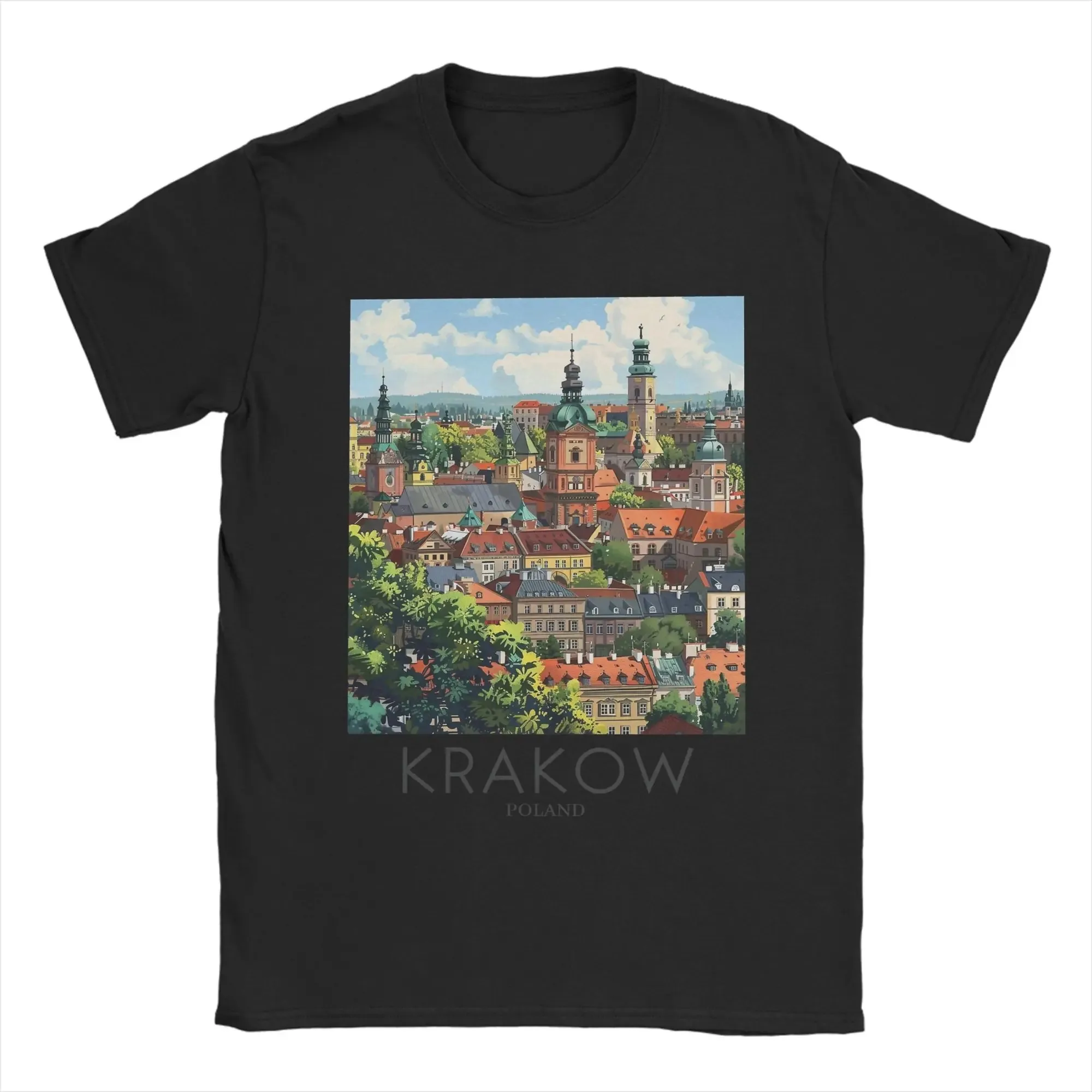 

Vintage A Pop Art Travel Print of Krakow Poland T-Shirt for Men Round Collar Cotton T Shirt Short Sleeve Tees Plus Size Clothes