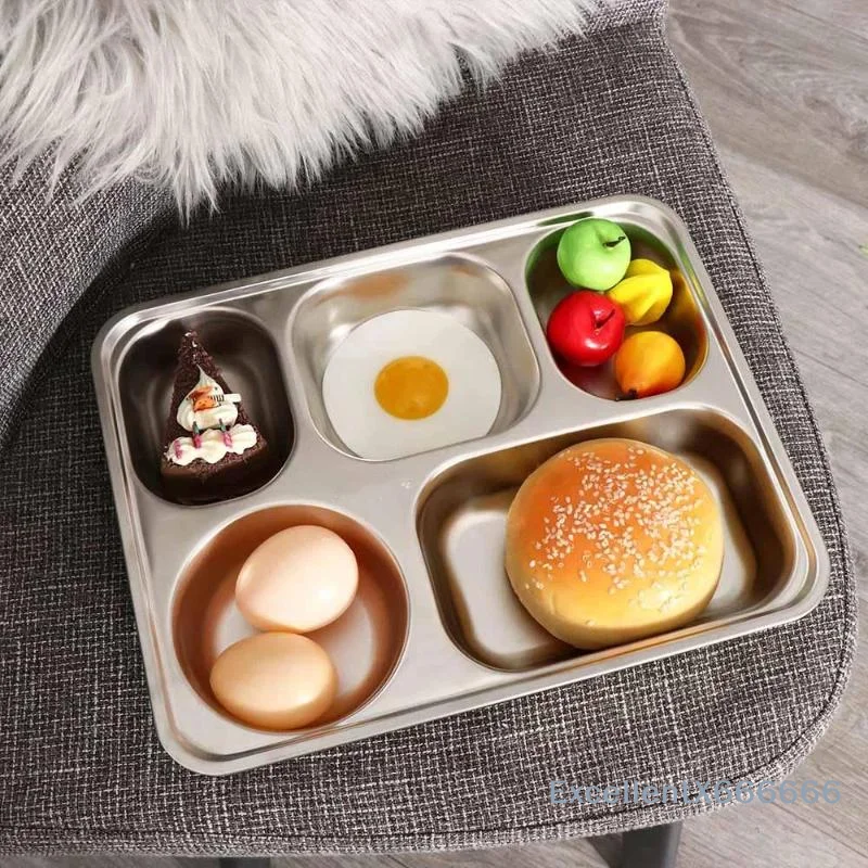 304 Stainless Steel Compartment Dinner Plates Food Grade Thick Divided Plate for Keto Diet Portion Control Use