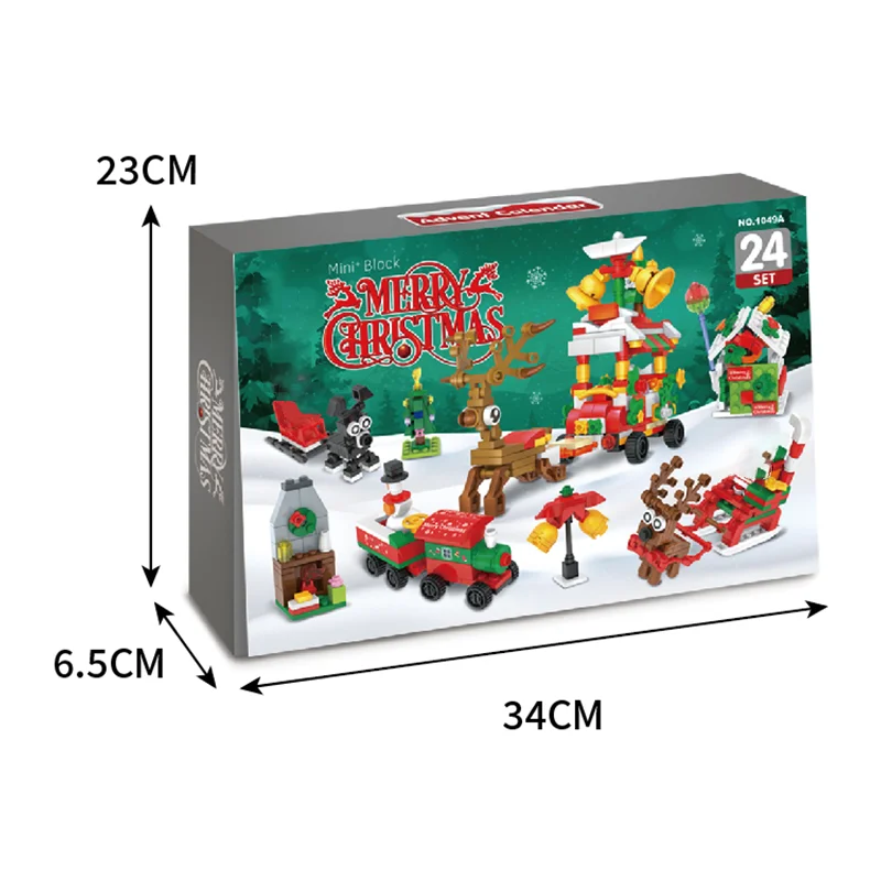 24IN1 Weihnachten Elch Hirsch Weihnachtsmann Bausteine Schneehaus Weihnachten Adventskalender Ziegel Geschenk Kinder 6 Jahre alt und älter