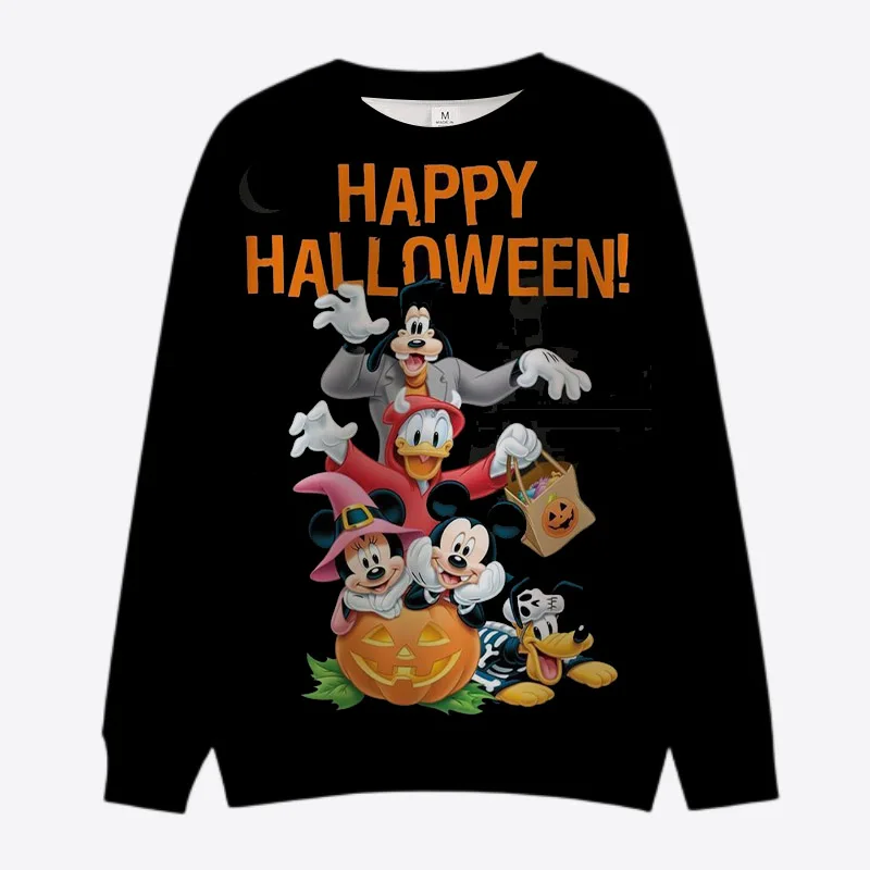 Autumn Horror Halloween Disney Brand Mickey and Minnie Anime Round Neck Fashion Casual Sweater Men\'s Pullover Long Sleeve Top