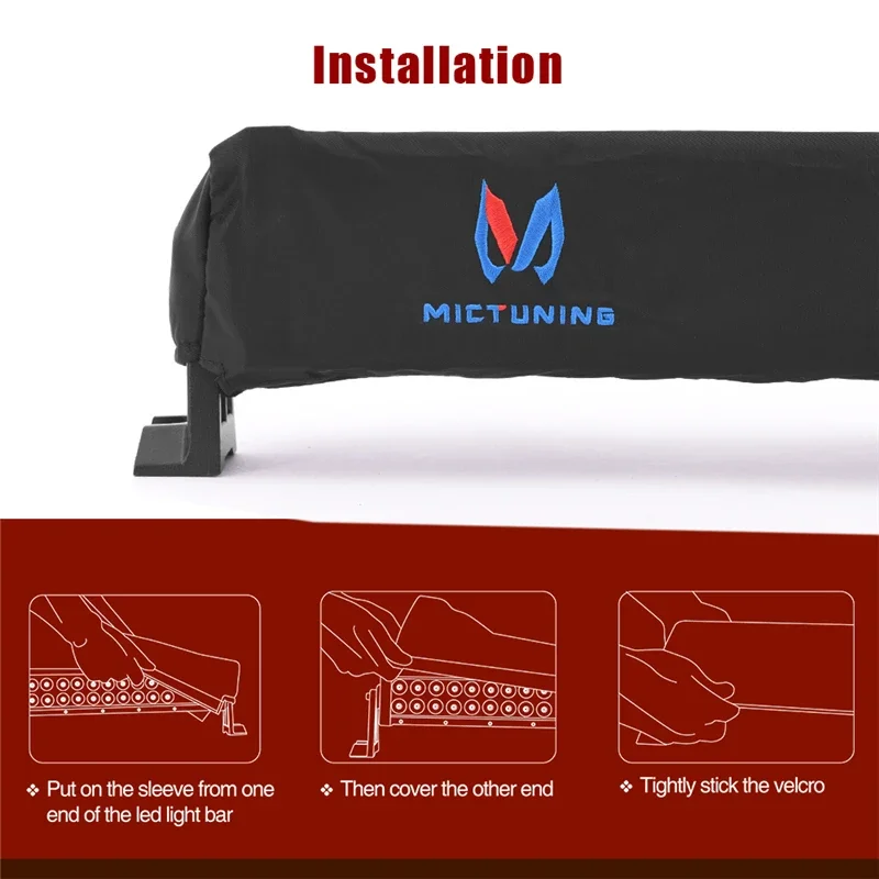 MICTUNING 22" 32" 42" 52" Universelle gerade und gebogene LED-Lichtleistenabdeckung, wasserdichte und staubdichte Schutzhülle, Lampentasche – Detail 6