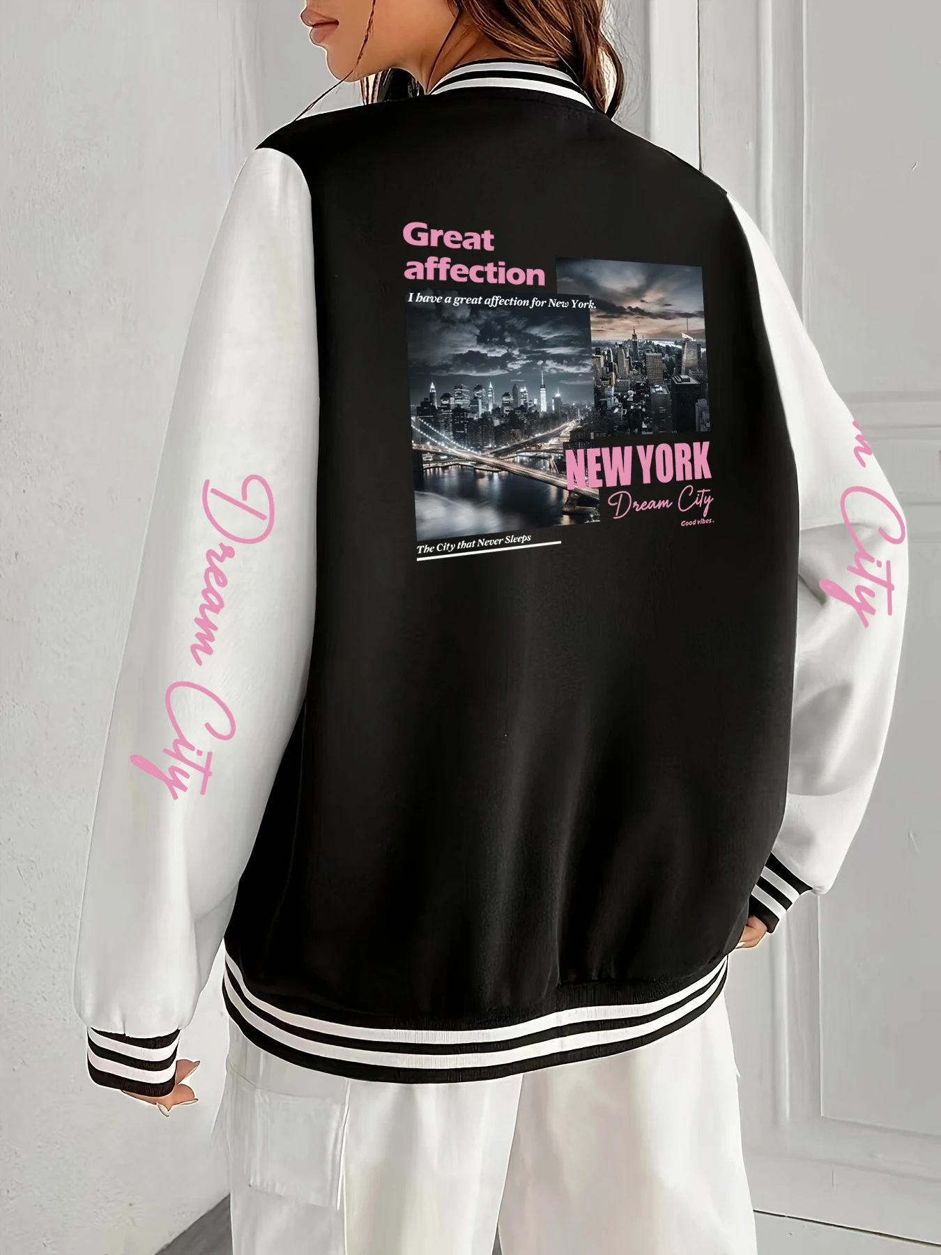 

Уличная одежда с принтом New York Dream City Great Affection, женские свободные повседневные куртки Harajuku, осенняя теплая куртка большого размера