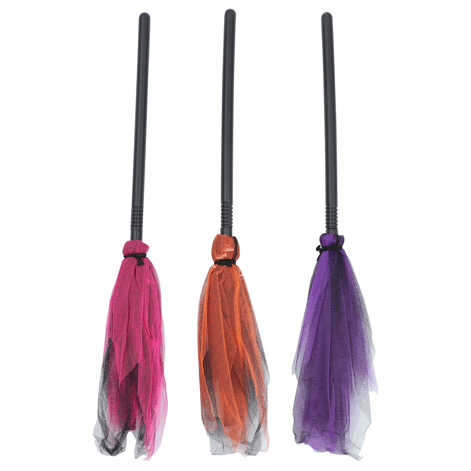 3 PCS Halloween Broom Witch Broomstick Decorative Toddler Cosplay Props Witches Mesh Plastic