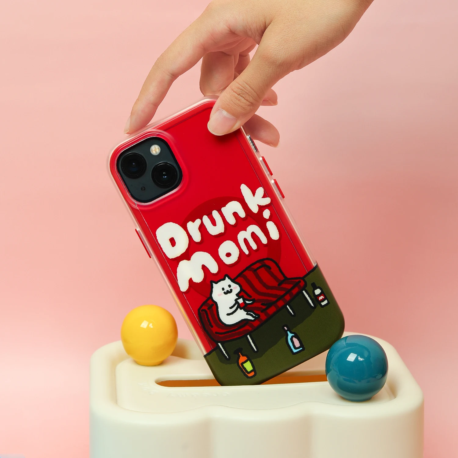 Momi-Double Layer Magnetic Phone Case, Fall Protection Case, Cartoon Drunk, Suitable for Apple 14, 15 Promax, 2 in 1, 13