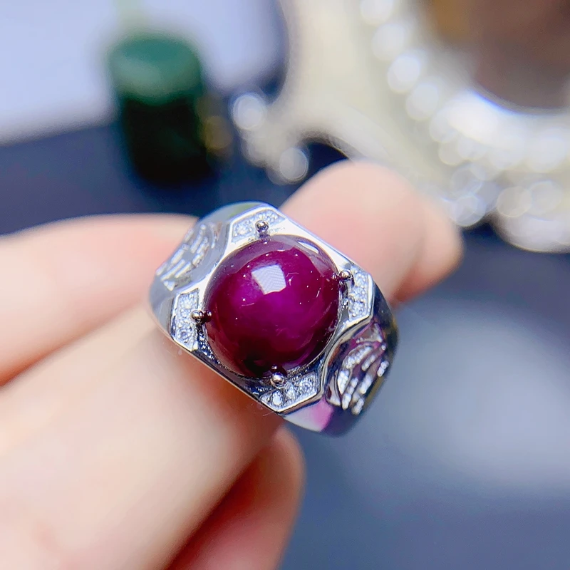 Natural large particle ruby men's ring 925 sterling silver 8 carat pigeon egg