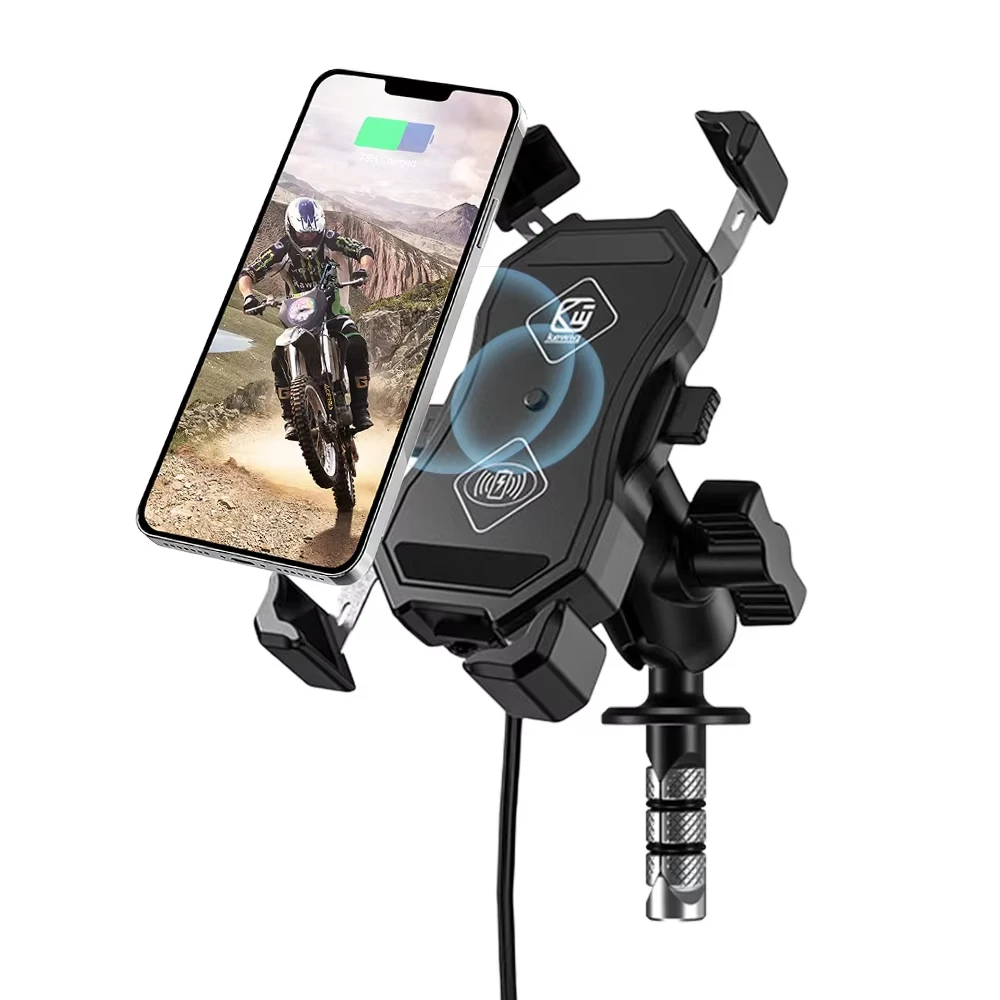 New Motorcycle Fork Stem Wireless Charger 15W Qi/USB Quick Charge Phone Holder Handlebar Mirror Mount with 1