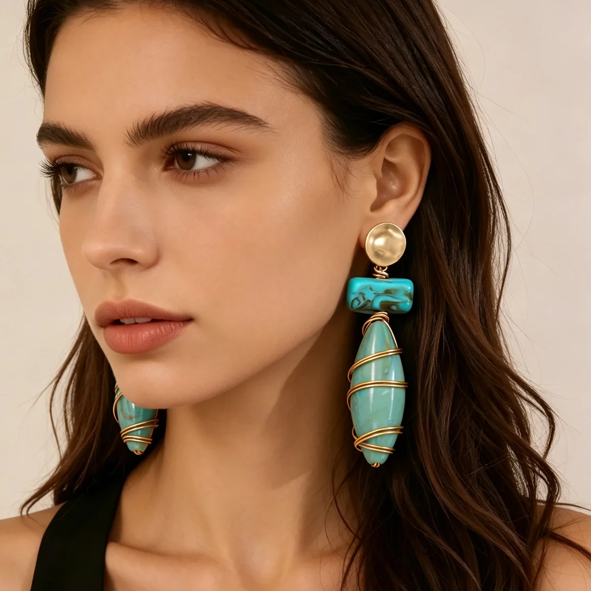 Summer vacation style geometric olive earrings long earrings female bohemian style hand-wound stud earrings