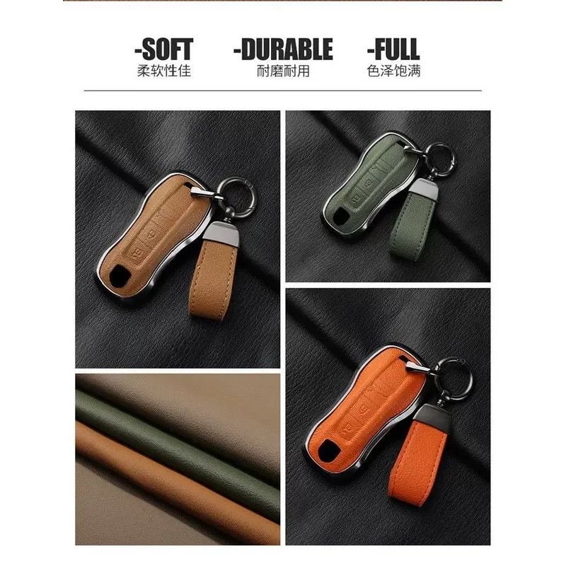 for Porsche Key Cover Case for Cayenne Macan Taycan 718 911 New Car Key Fob Protector Bag with Buckle view 3