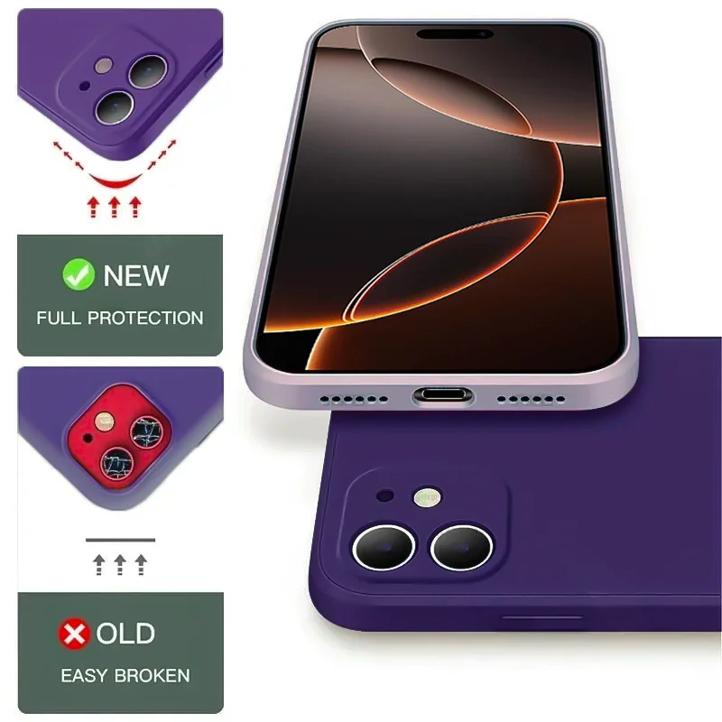 Luxury Liquid Silicone Phone Case For iPhone 17 Pro Max Air 14 15 Plus 11 16 Pro 13 12 Mini 16E Soft Shockproof Protection Cover - náhled 3