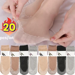 1/20pcs Transparent Lace Socks Women Ultrathin Non-Slip Bottom Splice Short Sock Female Elastic Silk Velvet Mesh Ankle Sox