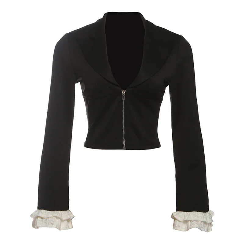 2025 Autumn New Women's Clothing Sexy Deep V-neck Collar, Waist Cinching and Slimming Suit, Zipper Jacket, Top for Women