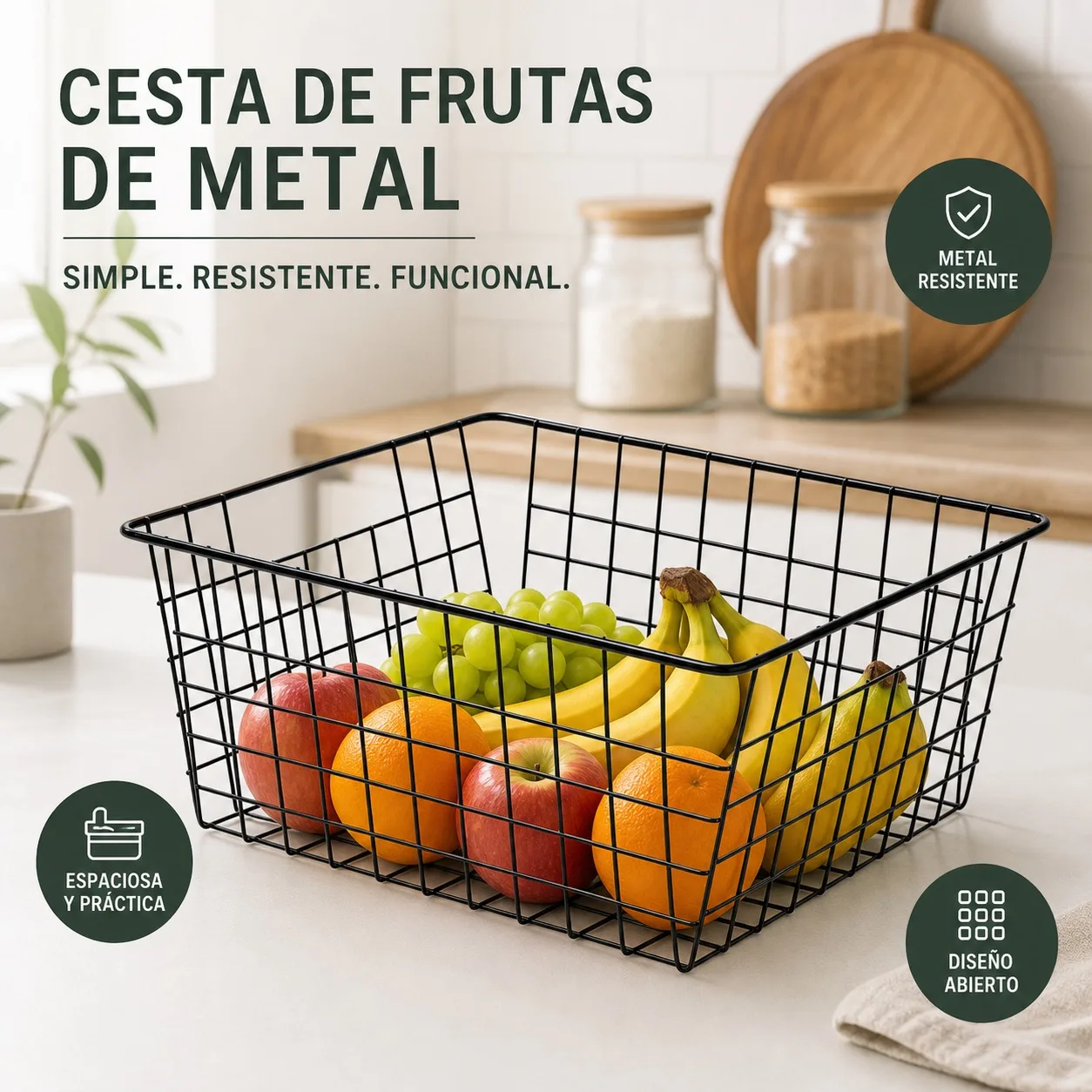 Panier à fruits robuste en fer 12x21.5x28cm, corbeille à fruits en métal avec design en grille pour cuisine et garde-manger, organisateur de rangement polyvalent avec finition noir mat