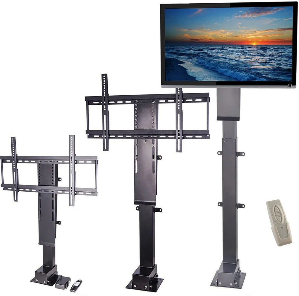 Motorized electric height adjustable tv lift mechanism best tv lift with remote control floor standing vesa mount tv stand