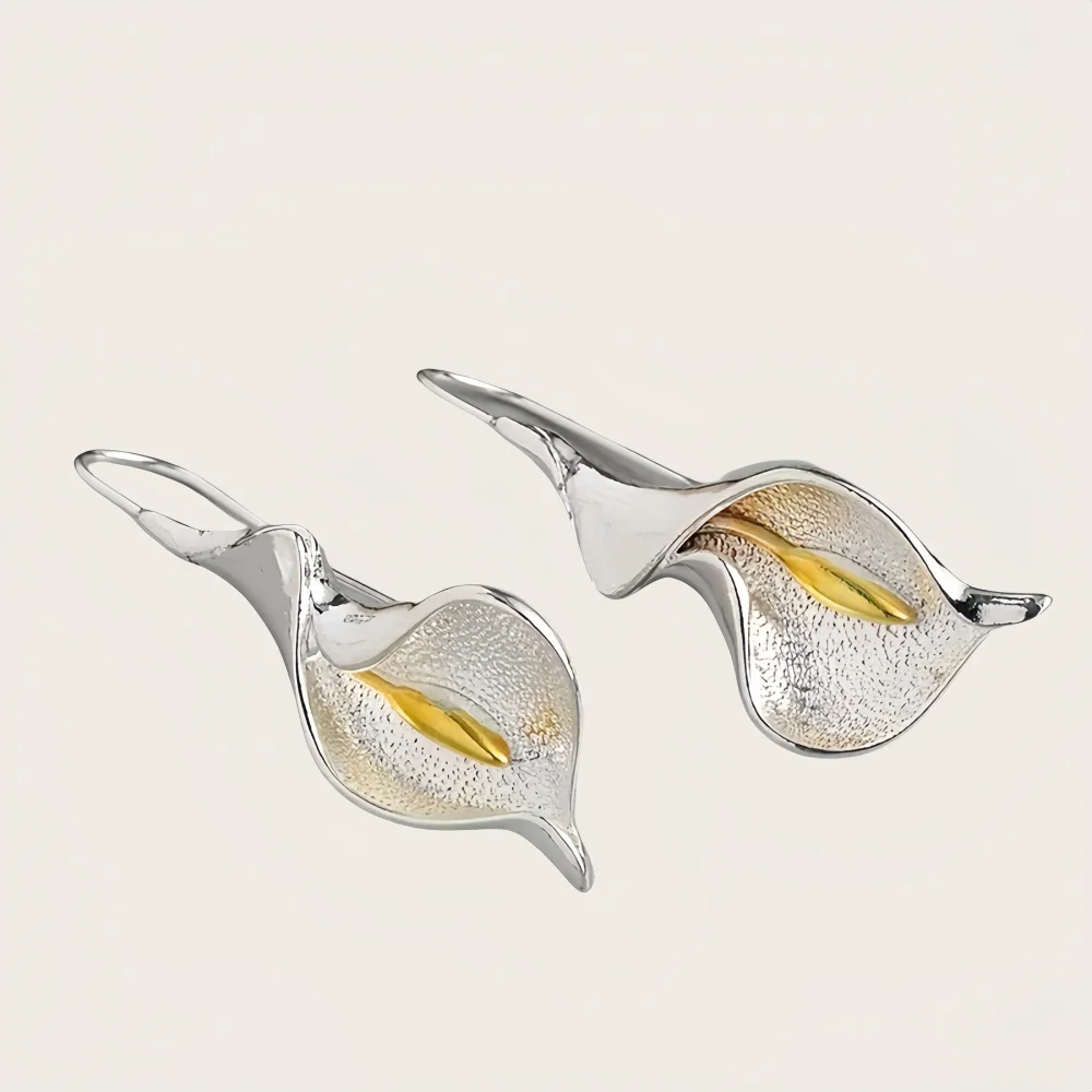 أقراط خطافية رائعة على شكل زهرة متفتحة إكسسوارات بسيطة أقراط متدلية على شكل نبات ذهبي وفضي اللون للنساء مجوهرات