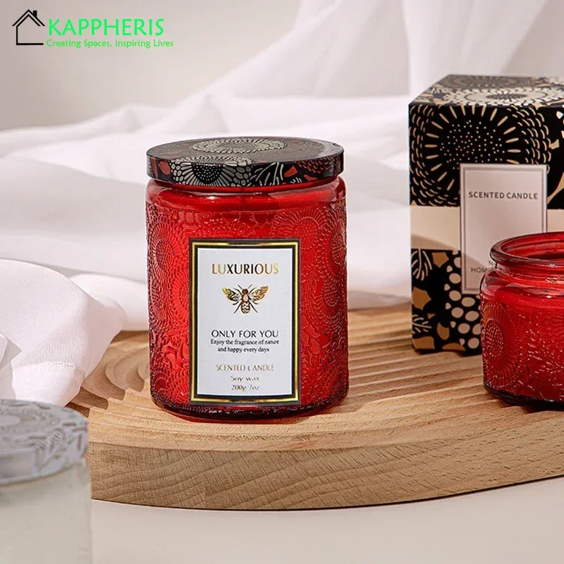 Candele profumate Barattoli di vetro Senza fumo Cera di soia Stree Relif Candele profumate Confezione regalo per San Valentino Decorativo per la