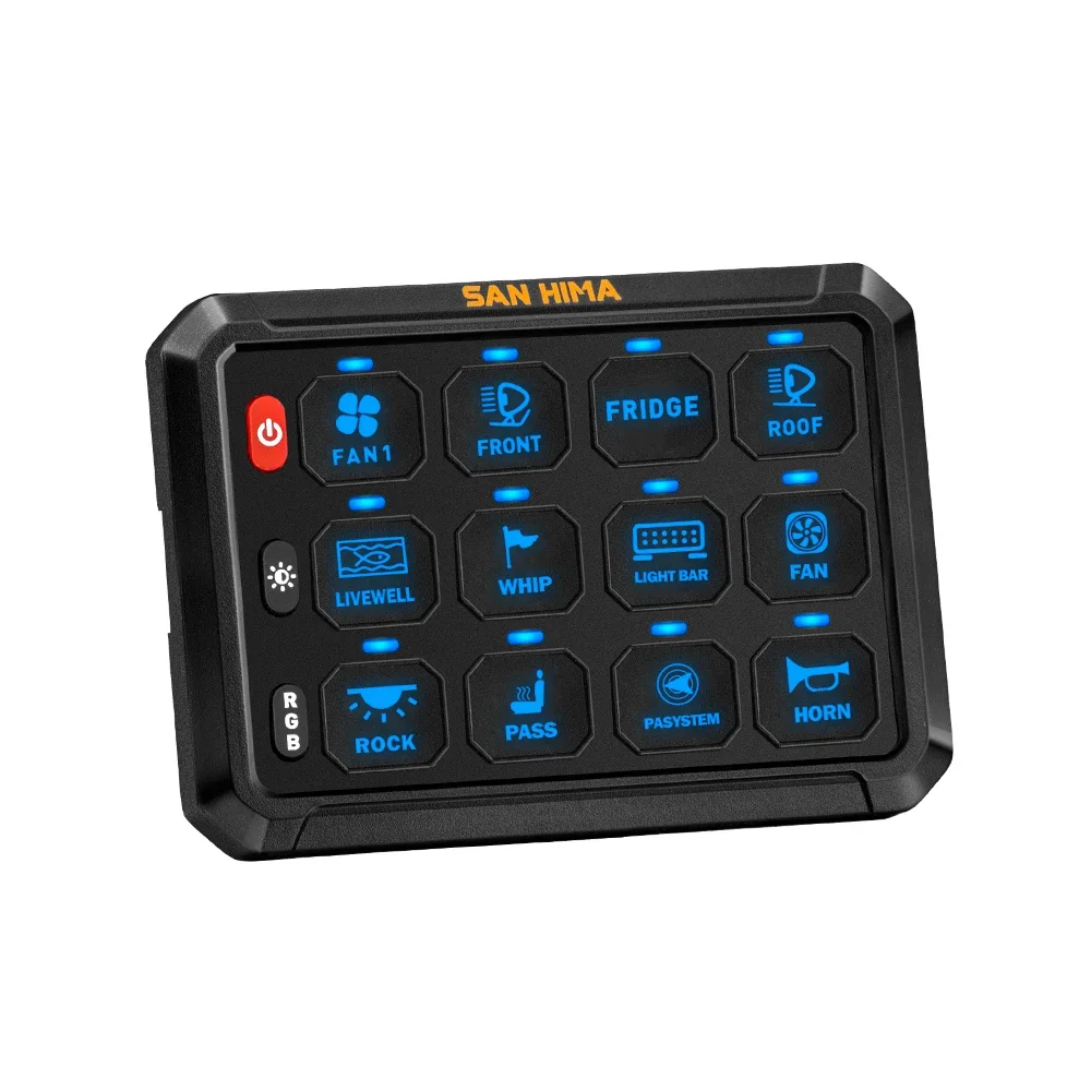 SAN HIMA Customized Backlight RGB Car Switch Box DC 12V 24V Offroad Light 12 Gang Switch Panel