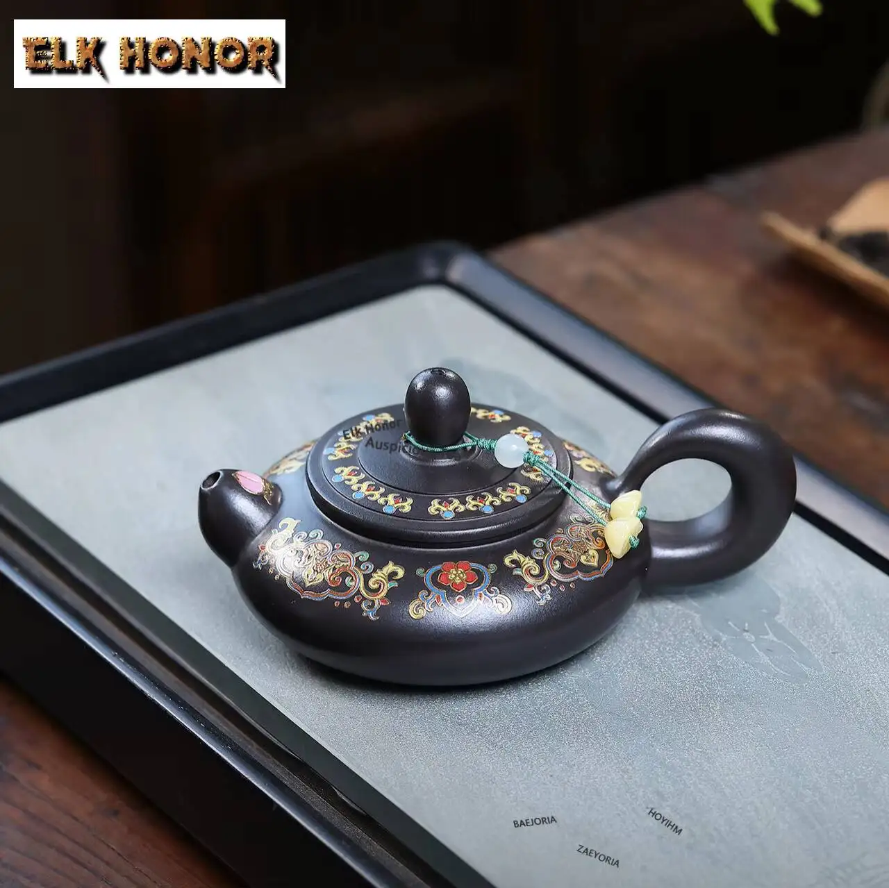 ZAEYORIA 170ml Exquisite Yixing Purple Clay Colour Enamels Teapots Handmade Cloud Chart Pot Raw Ore Mud Kettle Zisha Tea Set