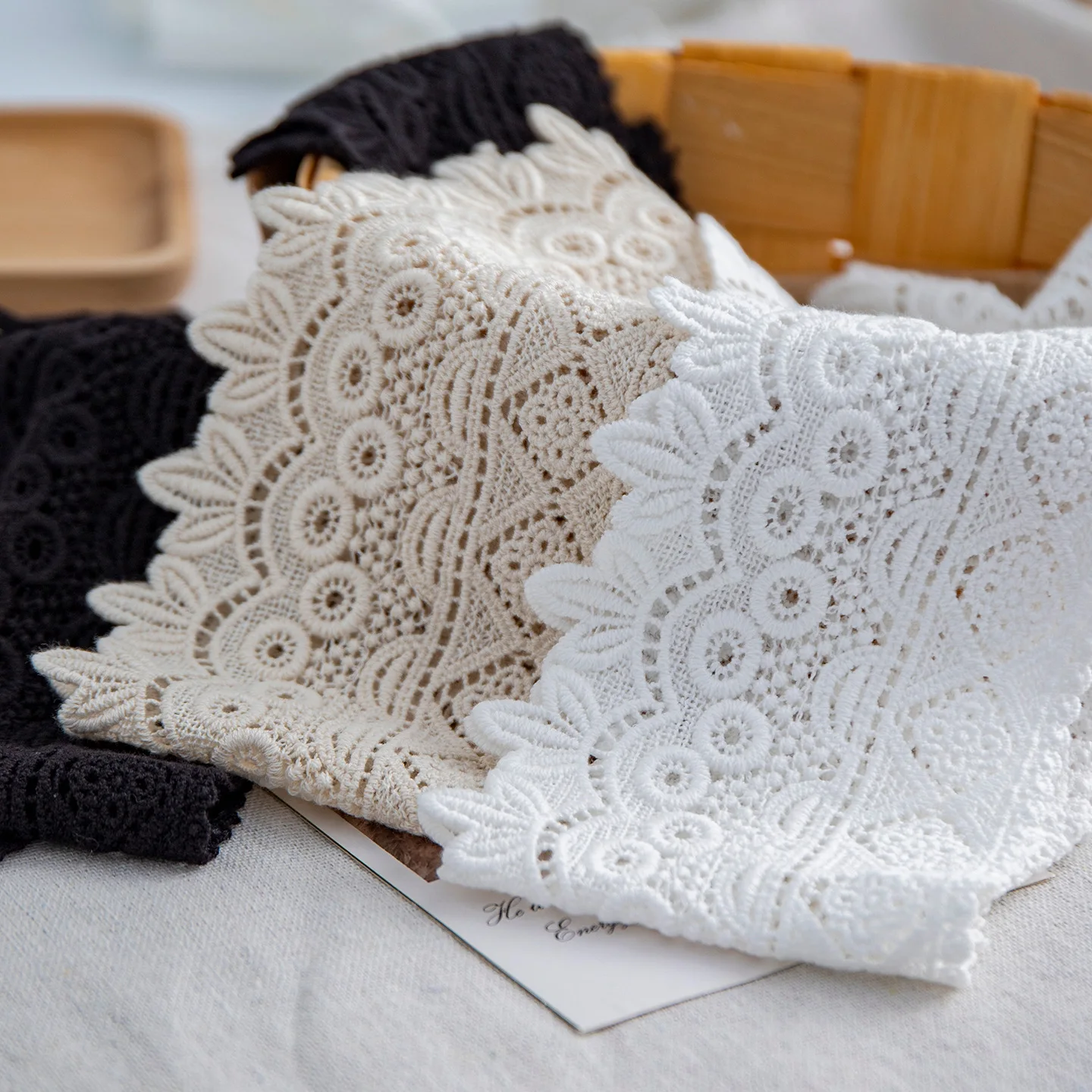 1Yard 9cm Hollow Water Soluble Embroidery Lace White Black Apricot Garment Sofa Curtain DIY Decor Trimmings