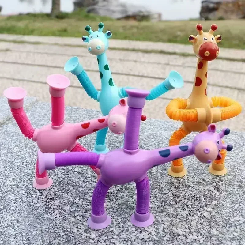 10Pcs Children\'s Suction Cup Toys Kids Giraffe Pop Tube Sensory Playing Early Education Stress Relief Squeeze Fidget Games