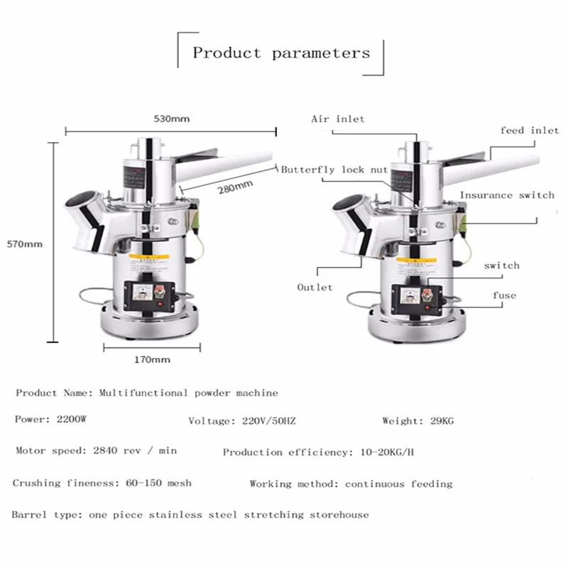 Stainless Steel Electric Pulverizer Machine Powder Grinder Spices   Tea Dried Herbs Food Hammer Spice Grinding Machine