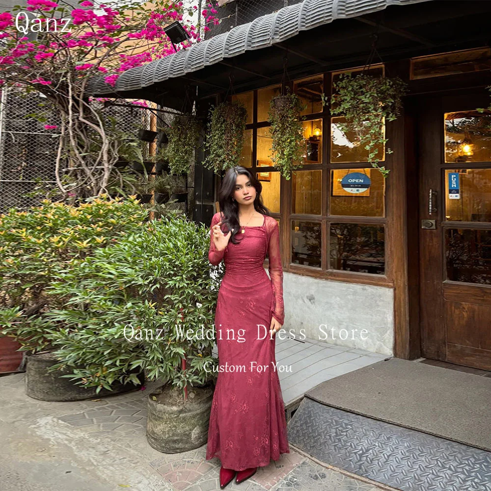 

Qanz бордовые кружевные вечерние платья на тонких бретельках элегантное вечернее платье с жакетом Русалка наряд для свадебной вечеринки по индивидуальному заказу