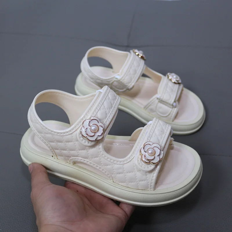 Classmate summer new girls flower accessories simple daily casual sandals versatile open-toed beach shoes slippers