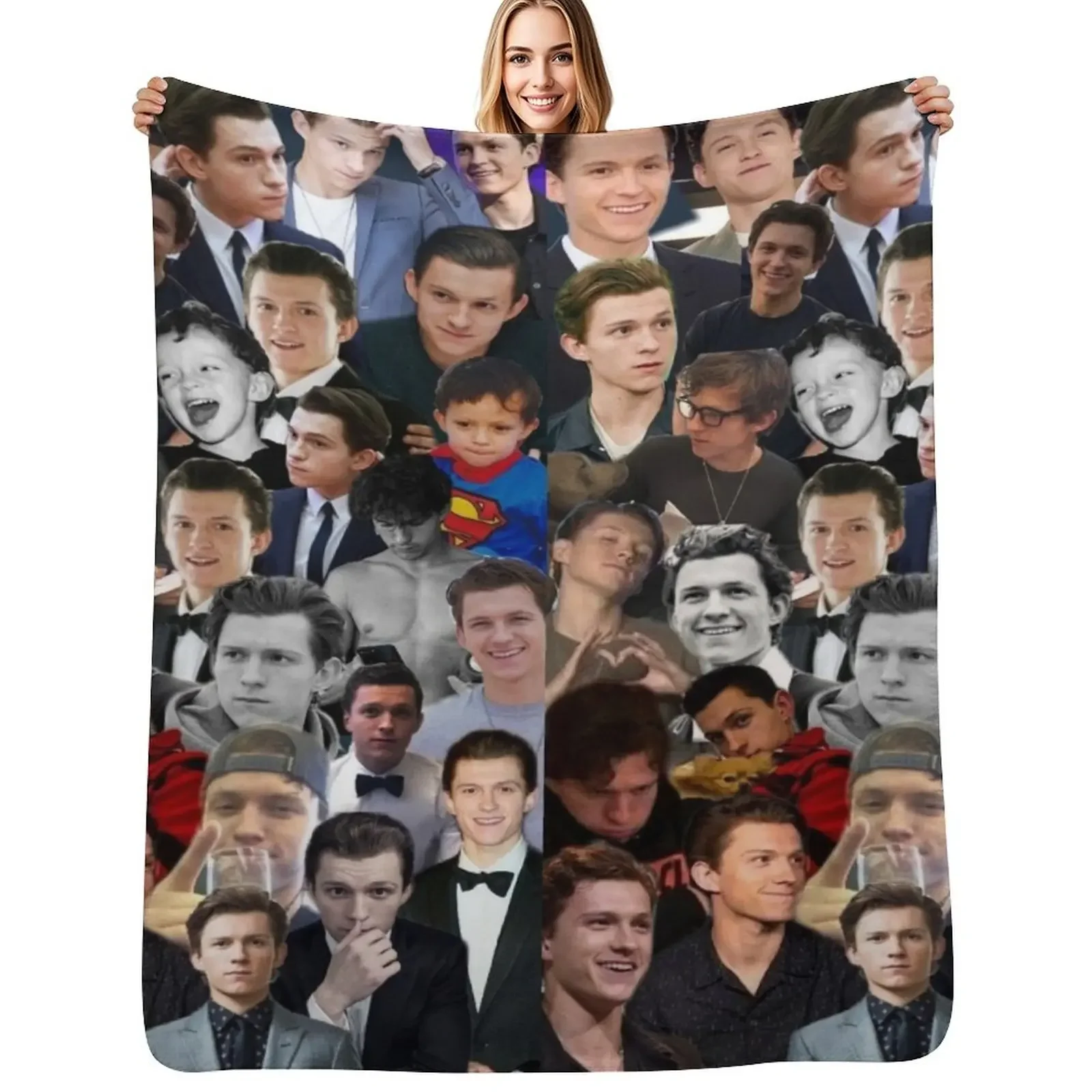 

Tom Holland Photo Collage Throw Blanket Decoratives cosplay anime Moving Blanket