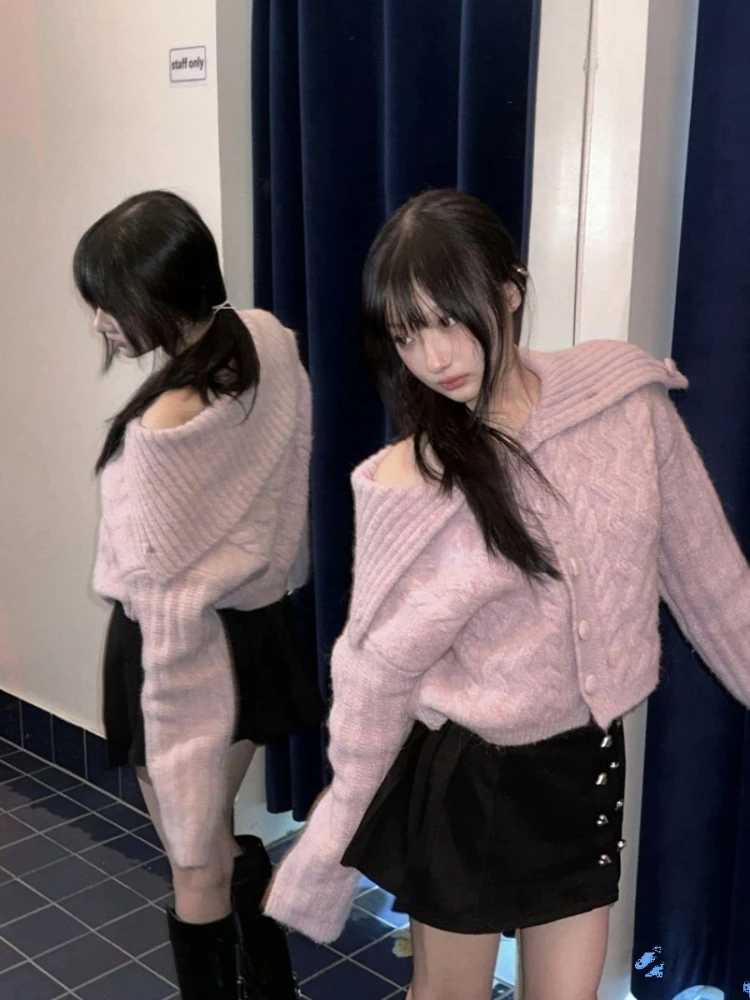 Imagem -03 - Cardigan de Malha Harajuku Feminino Suéter Solto Malhas com Todos os Fósforos Estética Y2k Tops Coreanos Vintage Rosa Anos 2000 2024