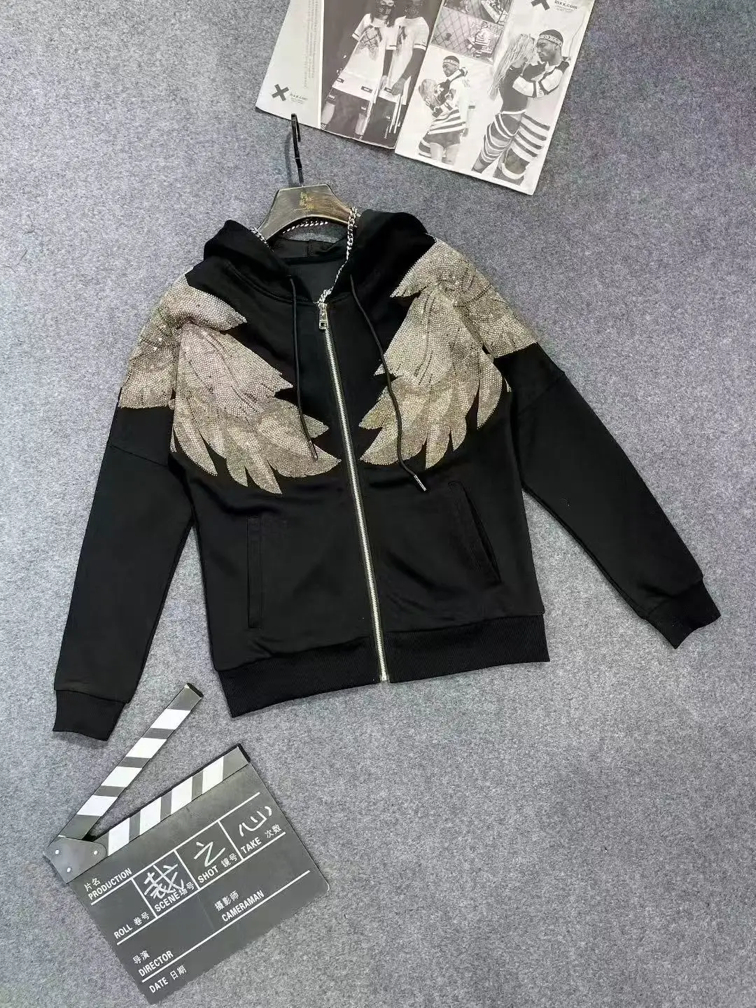 2025 Autumn New Trend Heavy Rhinestone Hooded Sweatshirt Loose Casual Versatile Long Sleeve Top Jacket for Men