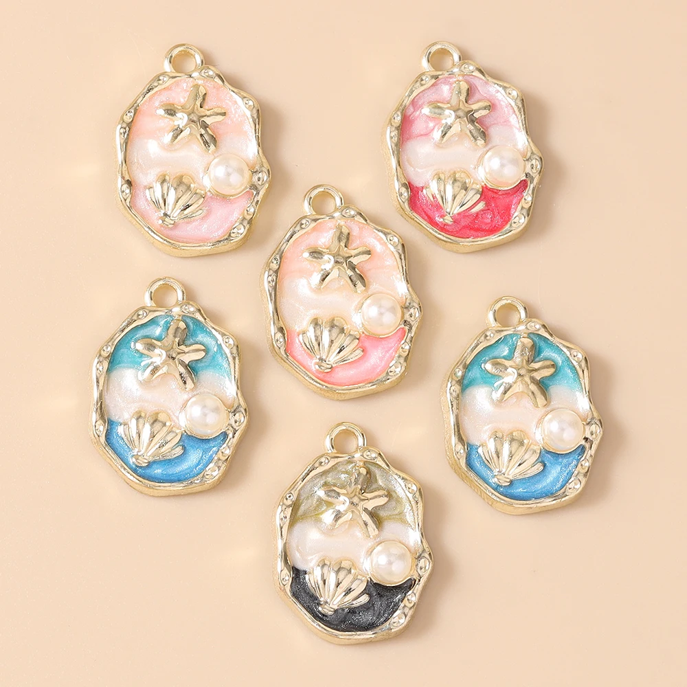 Leslie 10pcs Colorful Oil Painting Pearl Shell Starfish Charms Pendants For DIY Earring Necklace Handmade Jewelry Making Finding
