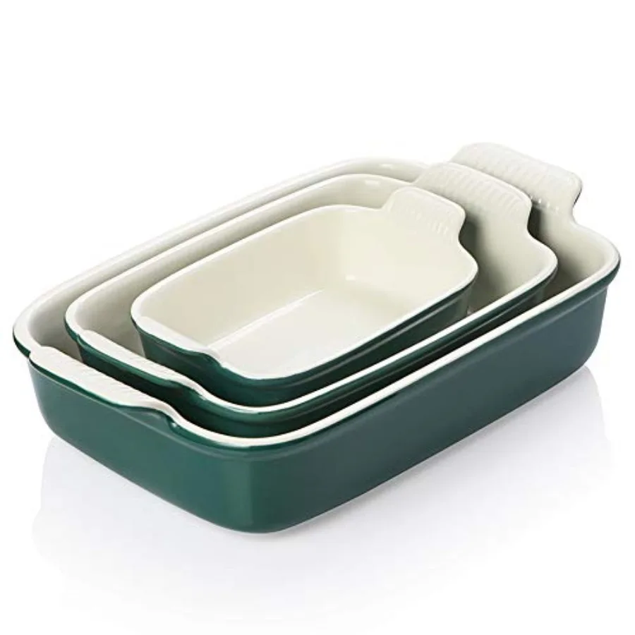 

Baking Pans Set Ceramic 9x13 Baking Dish with Handle Rectangular Casserole Dishes for Oven Bakeware Sets of 3 Durable Lasagna P