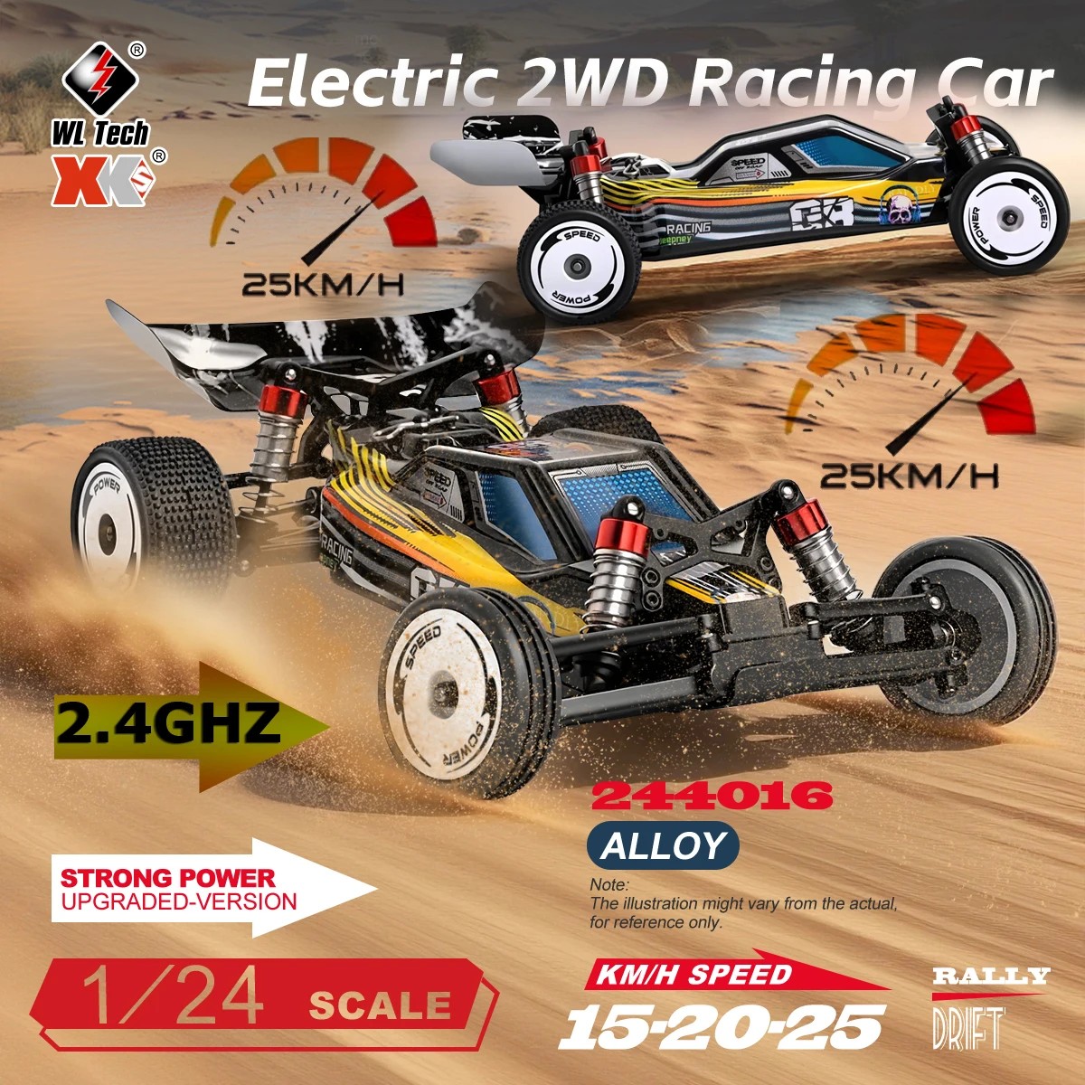 Wltoys 244016 25KM/H High-Speed 2.4G Remote Control RC Car 1:24 Scale Electric Two-Wheel Drive Competition Vehicle Toy Gifts