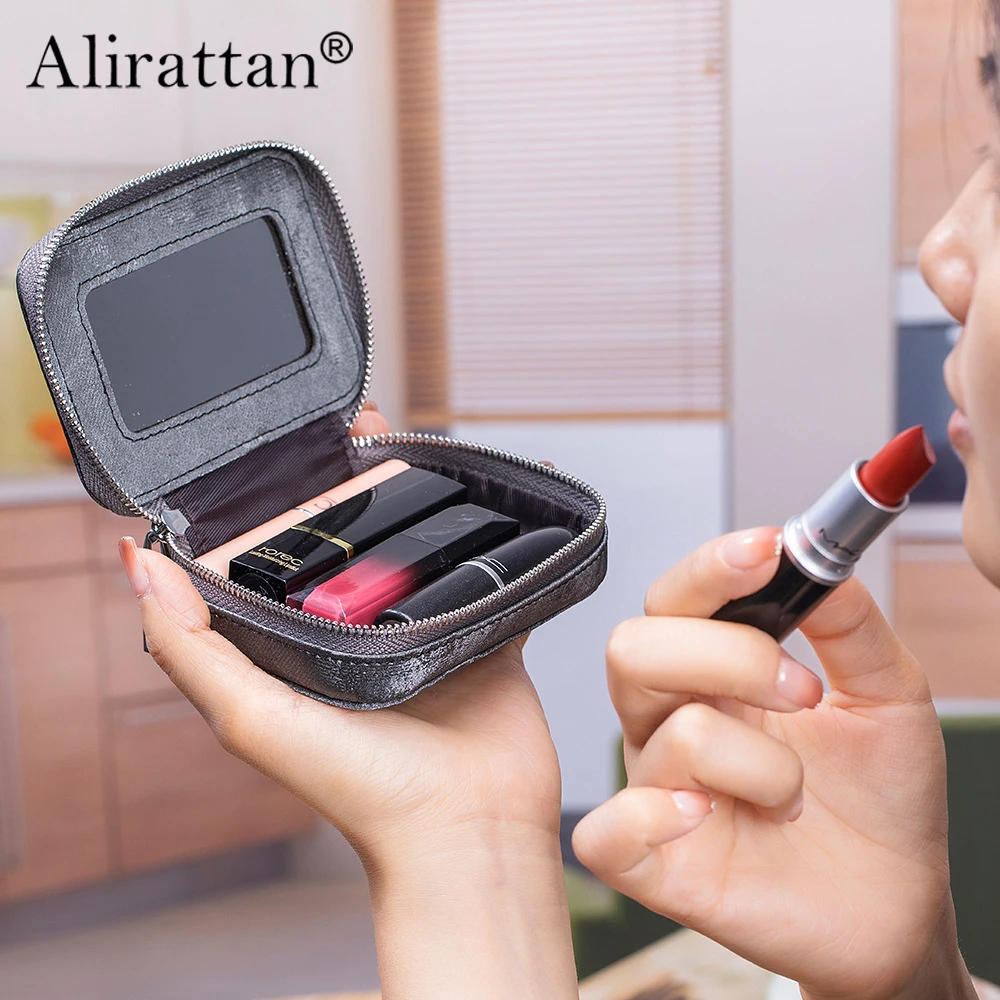 

Alirattan 2024 Genuine Leather Mini Portable Lipstick Leather Storage Bag Change Coin Earphone Bag