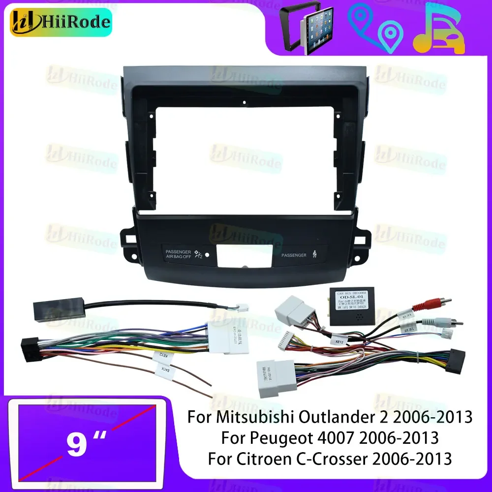 Hiirode Car Android Radio Stereo Player Frame Fascia For Mitsubishi Outlander 2 Peugeot 4007 Citroen C-Crosser Panel Cord Canbus