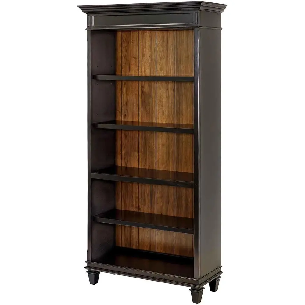 

Two-Tone Distressed Black Wood Bookcase