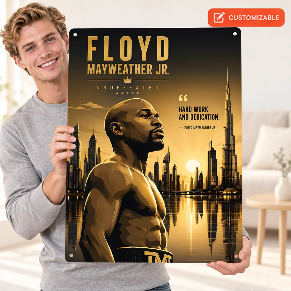 Floyd Mayweather Jr Undefeated Textured Metal Poster Customized Aluminum Sign Digital Illustration Wall Art For Sports Lounge