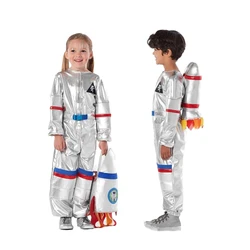 Halloween Astronaut Costumes For Boys And Girls Role Playing Pilot Costume Silver Spaceman Bodysuit With Rocket Pack Dress Up