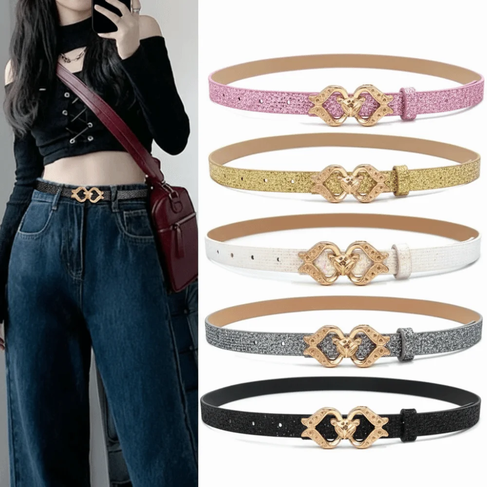Fashion Bling Bling Sparkling Rhinestone Belt Glitter Luxury Brand Design Fox Buckle Belt Versatile PU Leather Belt Women