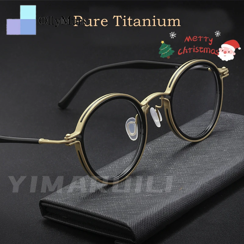 

OLLYMURS чистый титан ретро круглая оправа для очков в оправе сверхлегкие удобные оптические очки по рецепту