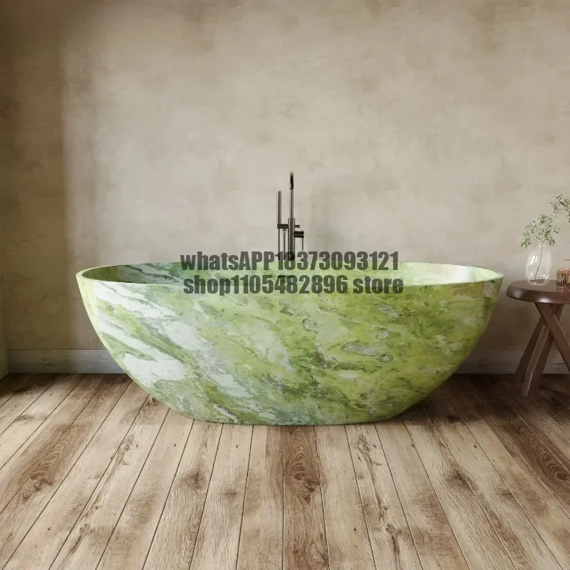double deep bath bath Green artificial stone oval bathtub hotel bed and breakfast bathroom couple