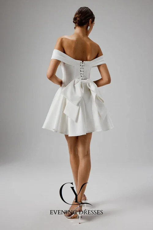 CUYUN قبالة الكتف الساتان فساتين حفلات الزفاف الصغيرة فساتين حفلة موسيقية صغيرة مخصصة مشد قصير ثوب المرأة لحدث الزفاف #5