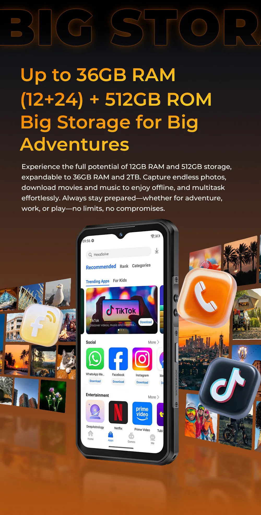 Oukitel WP66 Ultra-slim Rugged Smartphone, Dual Screen with Auxiliary Secondary Display, 36GB(12+24) RAM+512GB ROM, Dimensity 7000 5G Chipset, 6.6" FHD+ 120Hz Screen, 11000mAh Big Battery, 100MP Main Camera, 33W Fast Charging