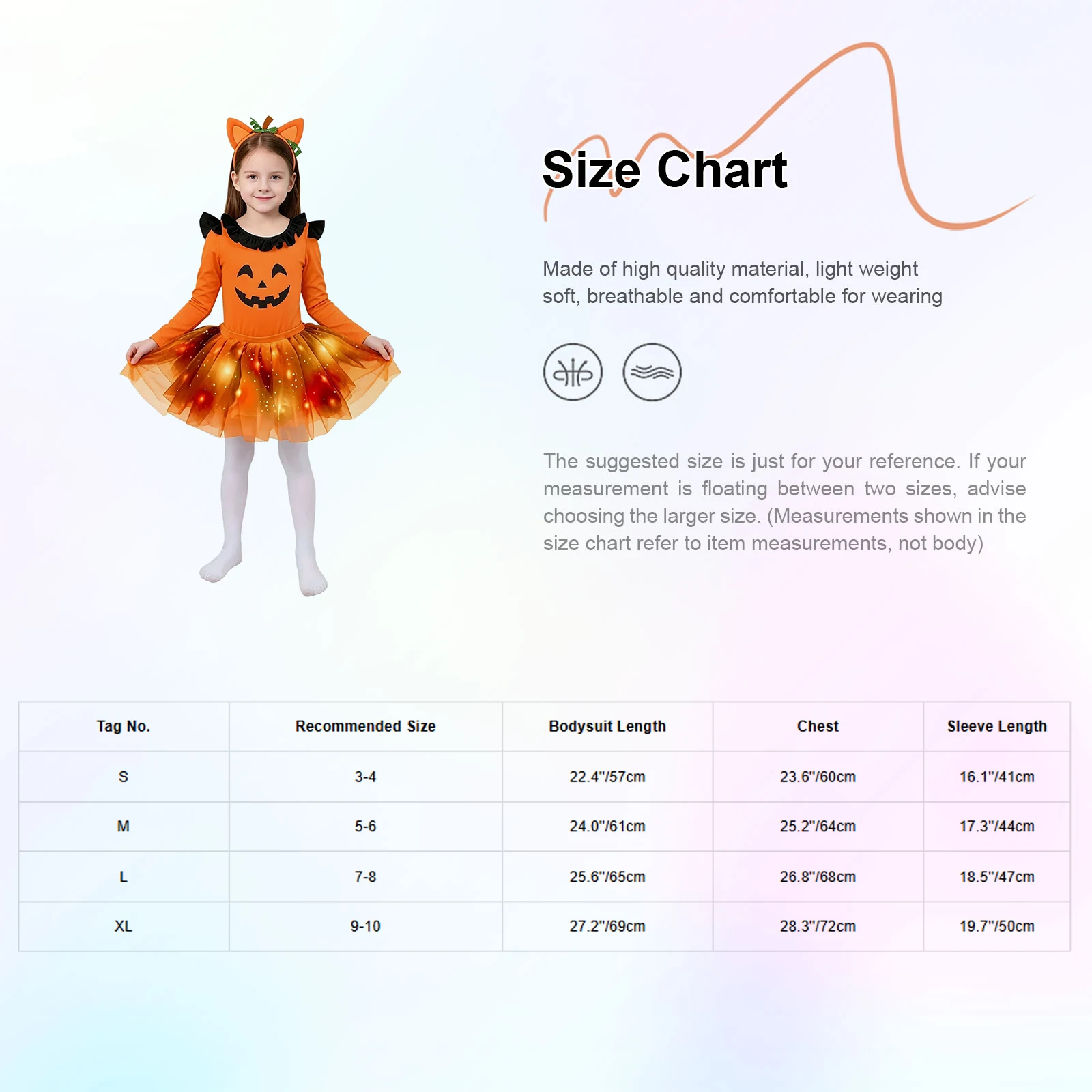 Girls Animal Cosplay Costume Halloween Orange Pumpkin Outfit Long Sleeve Bodysuit with Mesh Ruffle Tutu Skirt Headwear Tail Suit view 6