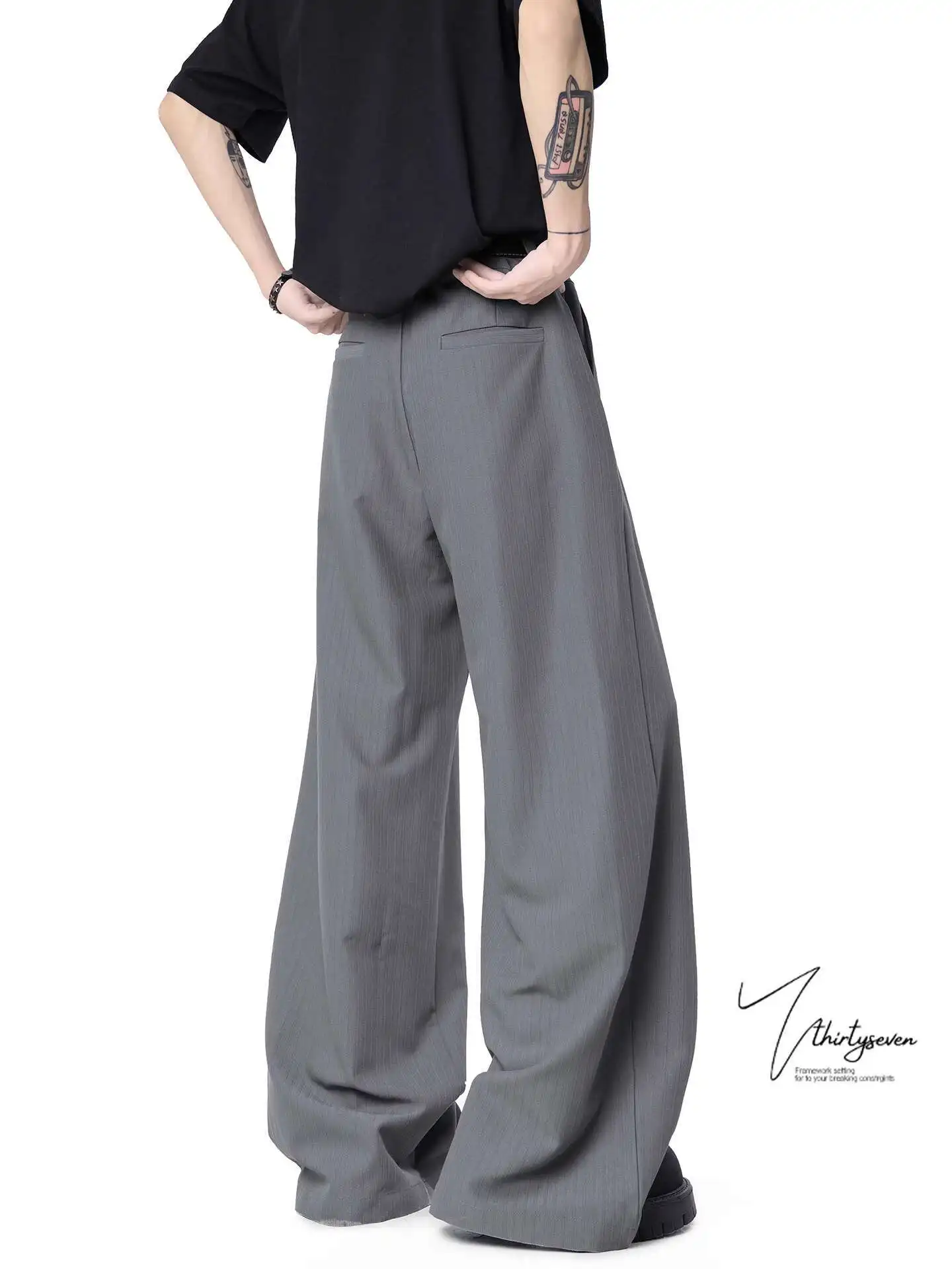 High Waist Wide Leg Pants Man American Style Design Pleated Wide-Leg Trousers For Men Loose Draped Floor-Length Casual Pants