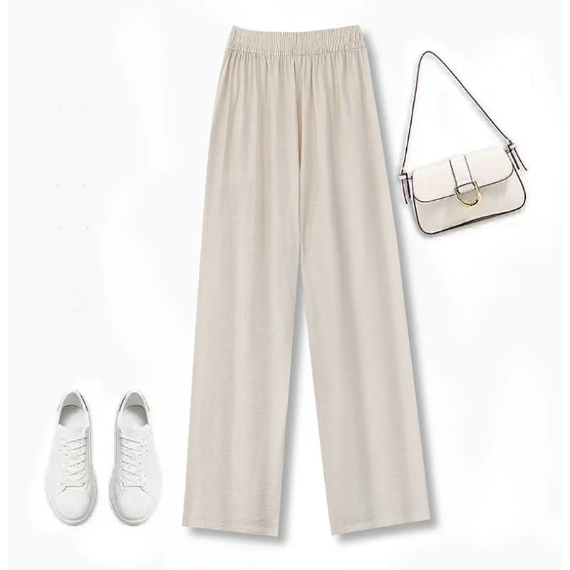 

Women's Solid Color Button Casual Loose High Waist Pocket Fashionable Nine-point Wide-leg Pants Trousers