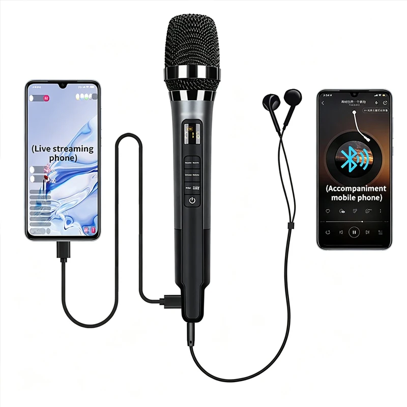 H20 Handheld Microphone with Sound Card Effects All-in-One Microphone Reverb Connecting Cell Phone for Podcast Equipment Live