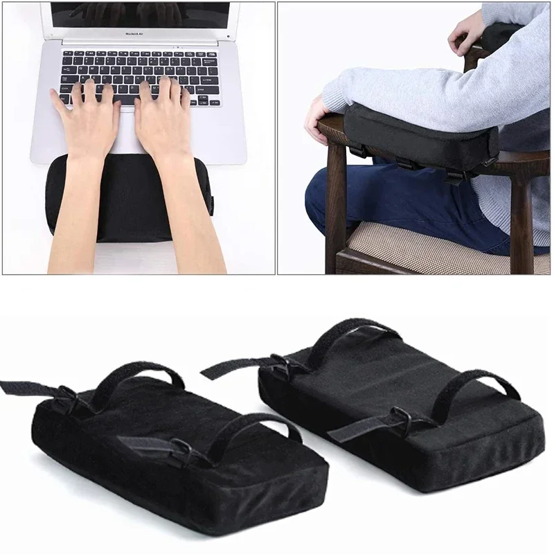 2PCS Memory Foam Elbow Chair Armrest Cushion Forearm Decompression Pillow Universal Removable Black Fatigue Relief